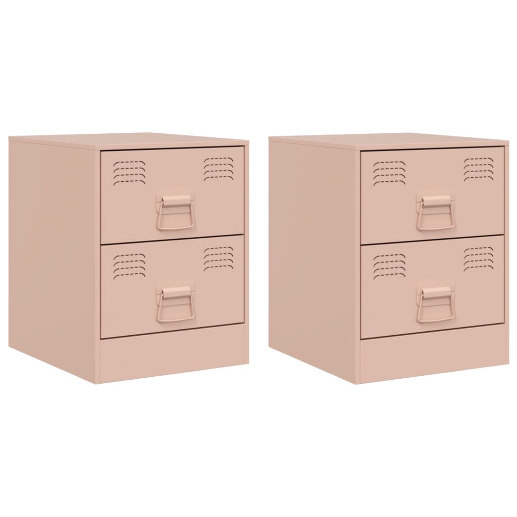 Nattbord 2 stk rosa 34,5x39x44 cm stål