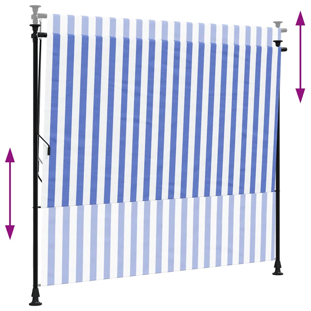 Utendørs rullegardin blå og hvit 200x270 cm stoff og stål
