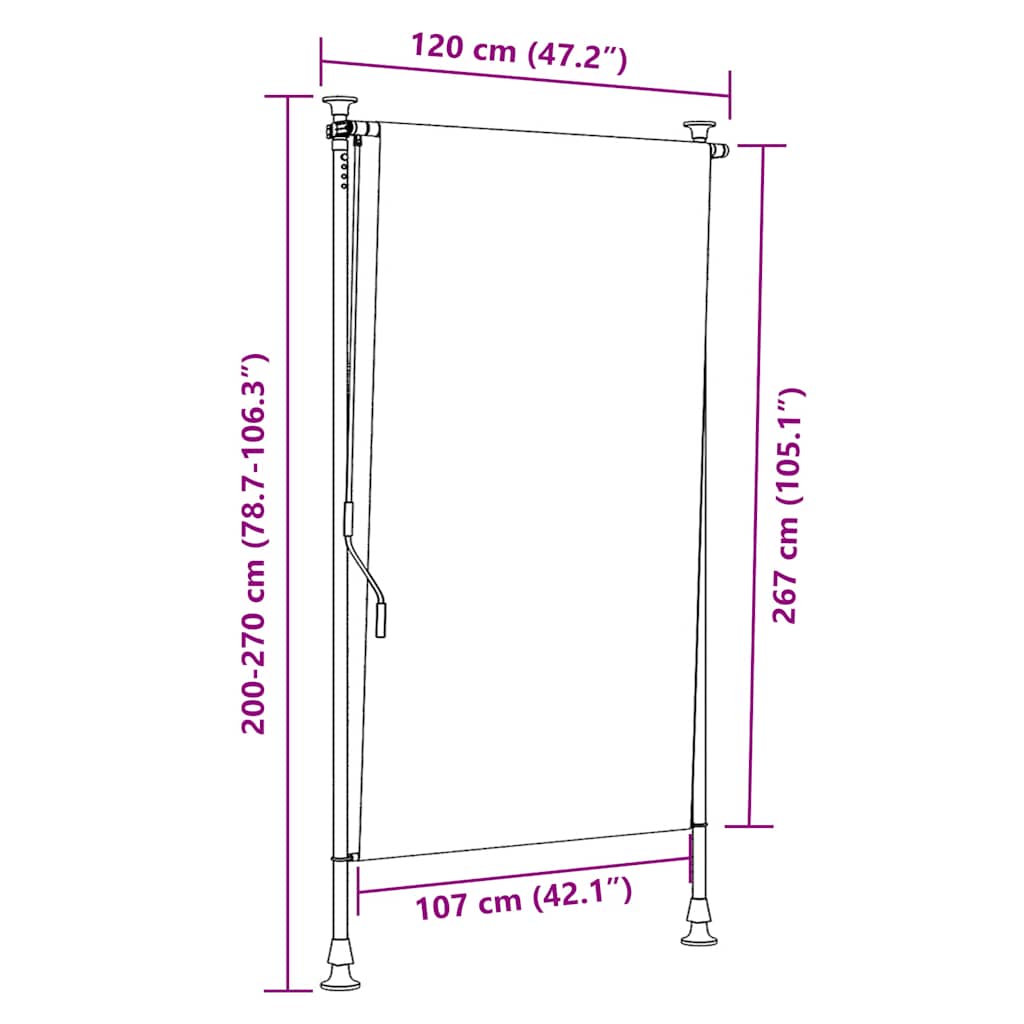 Utendørs rullegardin oransje og hvit 120x270 cm stoff og stål