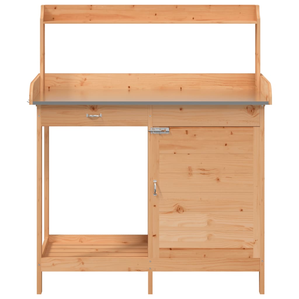 Pottebord med skap brun 110,5x45x124,5 cm heltre gran