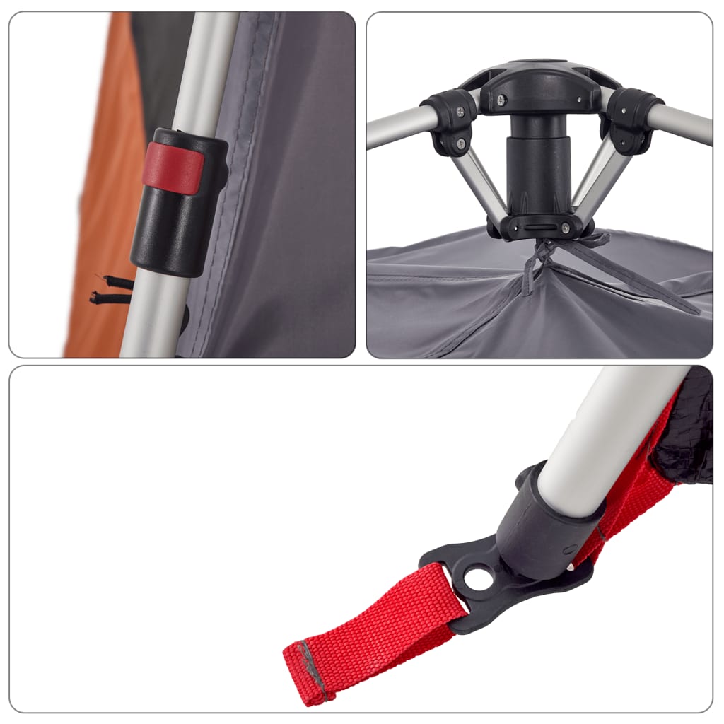 Campingtelt 3 personer grå og oransje hurtigutløser