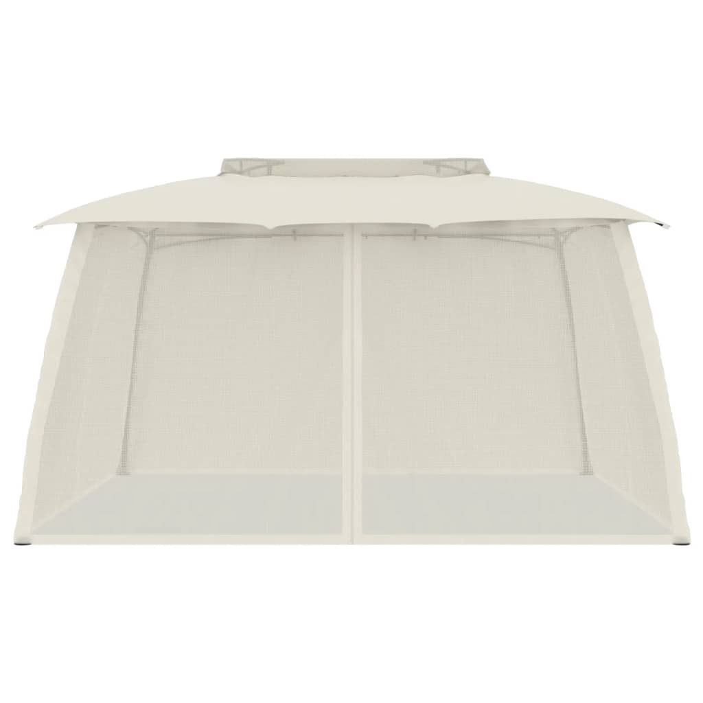 Paviljong dobbelttak og nettingvegger kremhvit 3,93x2,93 m stål
