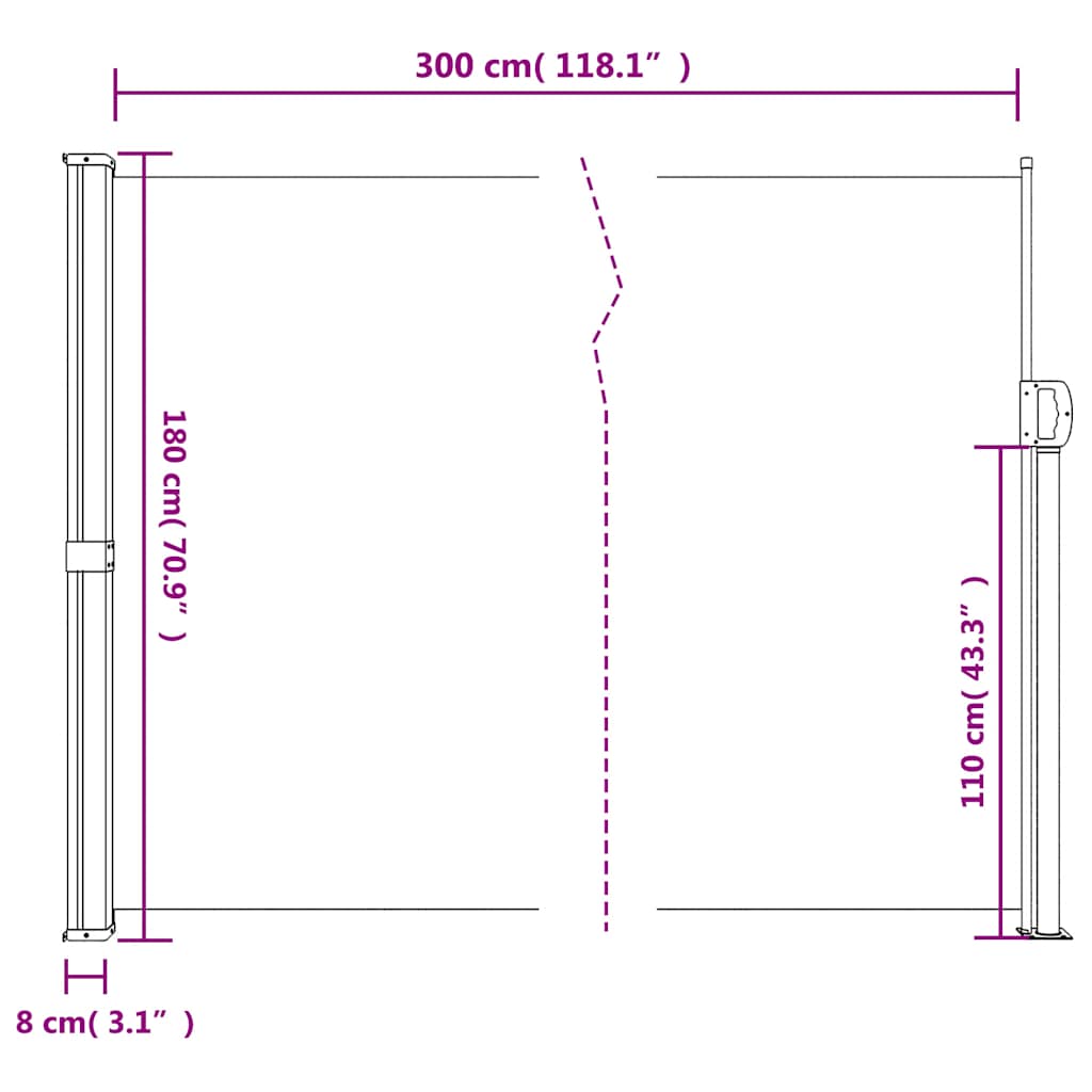Uttrekkbar sidemarkise antrasitt 180x300 cm