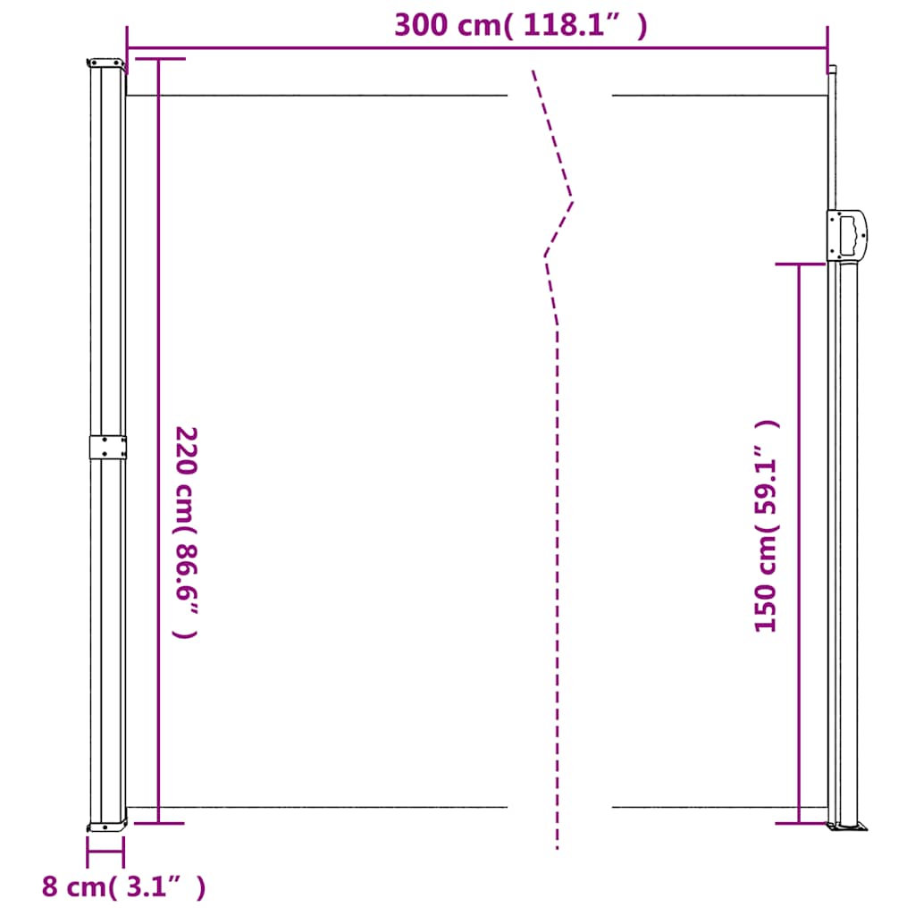 Uttrekkbar sidemarkise antrasitt 220x300 cm