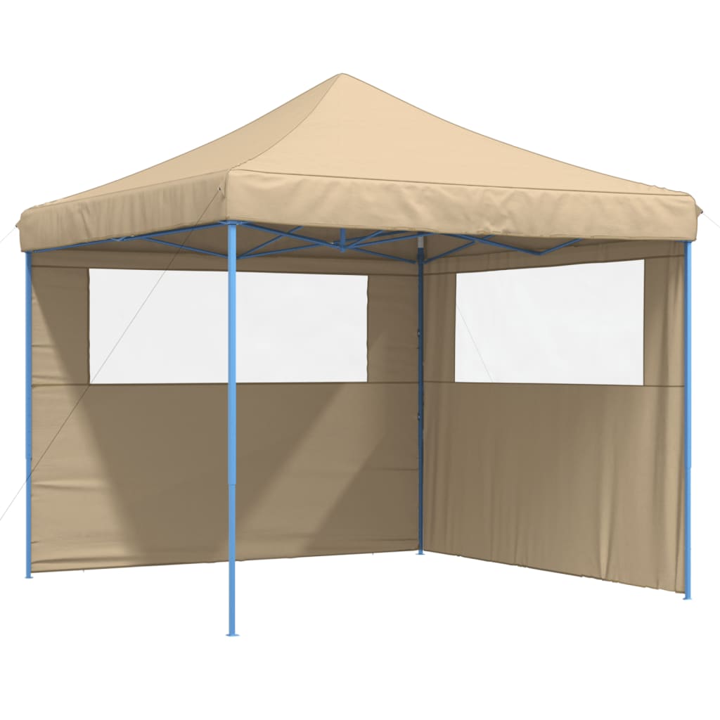 Sammenleggbart partytelt pop-up med 2 sidevegger beige