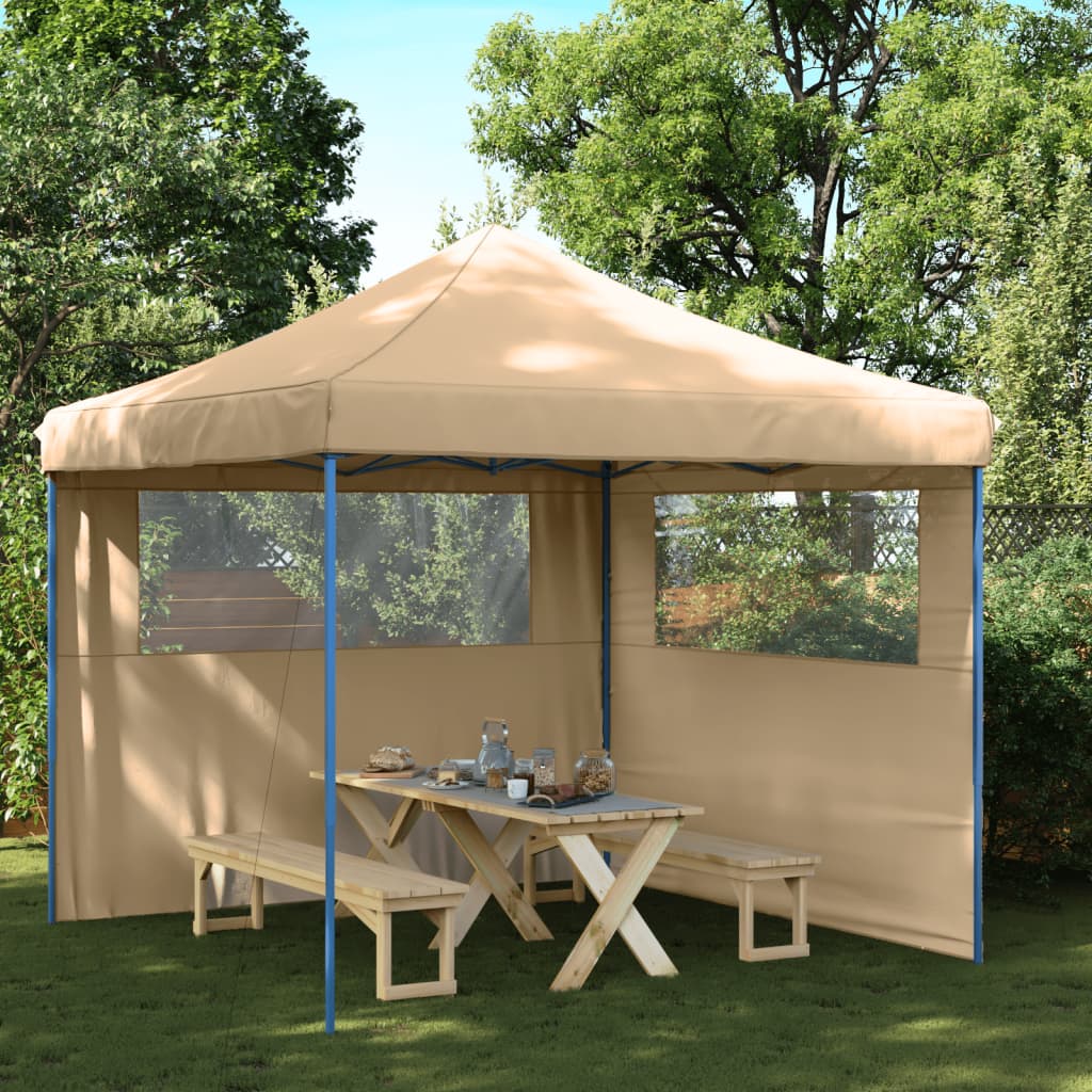 Sammenleggbart partytelt pop-up med 2 sidevegger beige