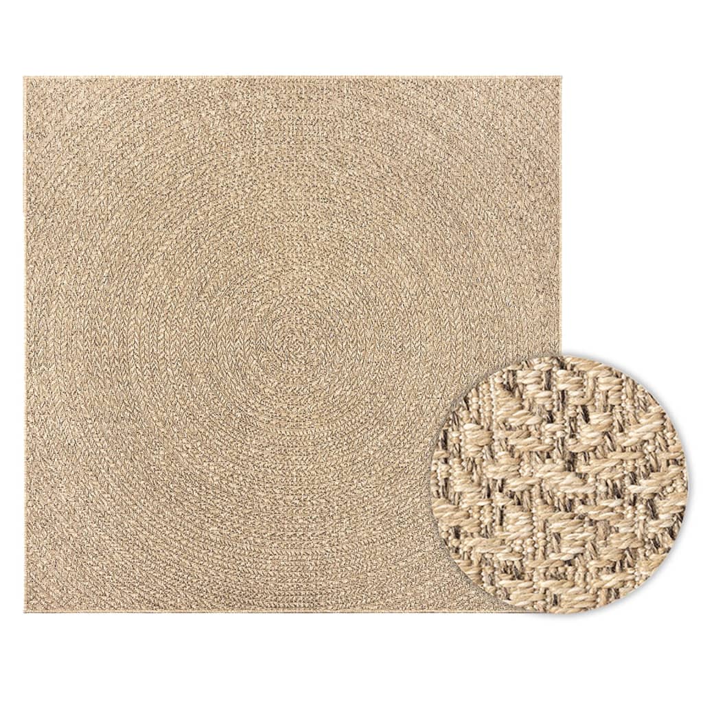 Teppe ZIZUR 240x240 cm jute-utseende innendørs og utendørs