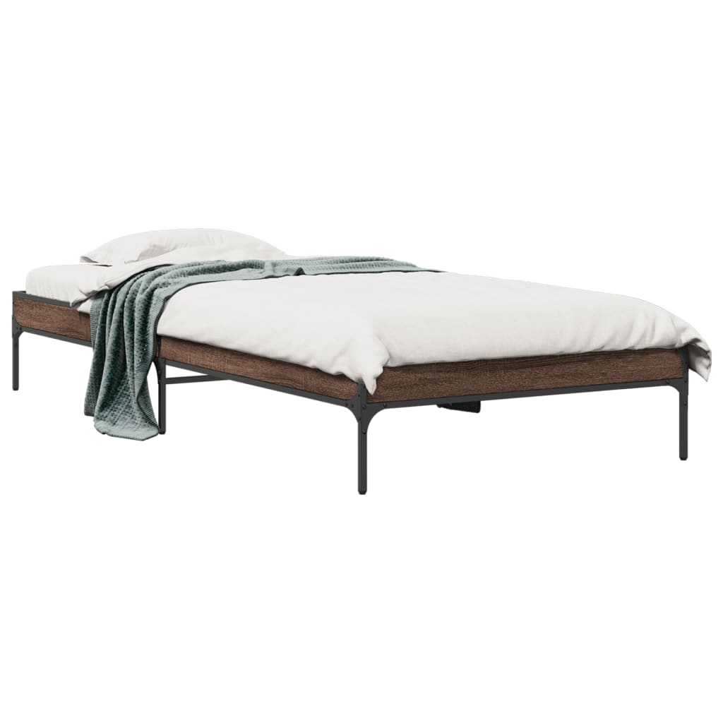 Sengeramme brun eik 100x200 cm konstruert tre og metall