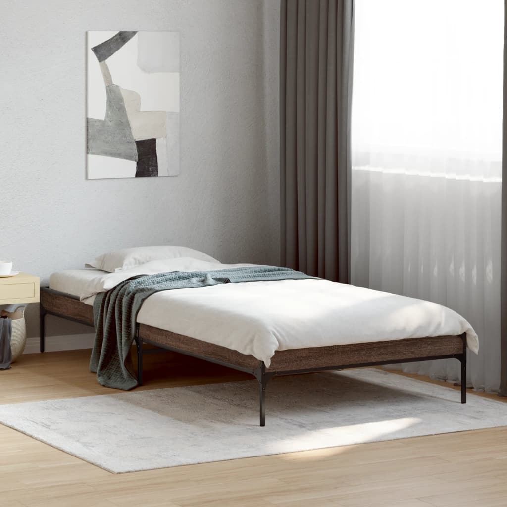 Sengeramme brun eik 100x200 cm konstruert tre og metall