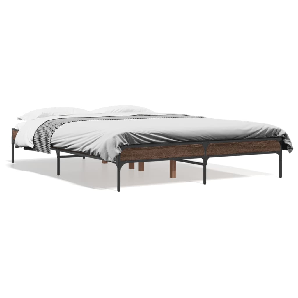 Sengeramme brun eik 135x190 cm konstruert tre og metall