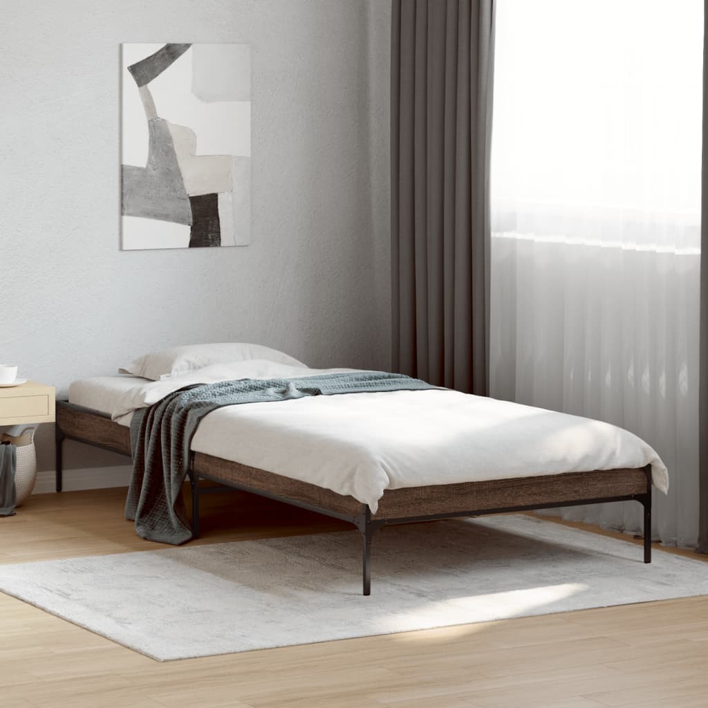 Sengeramme brun eik 90x190 cm konstruert tre og metall