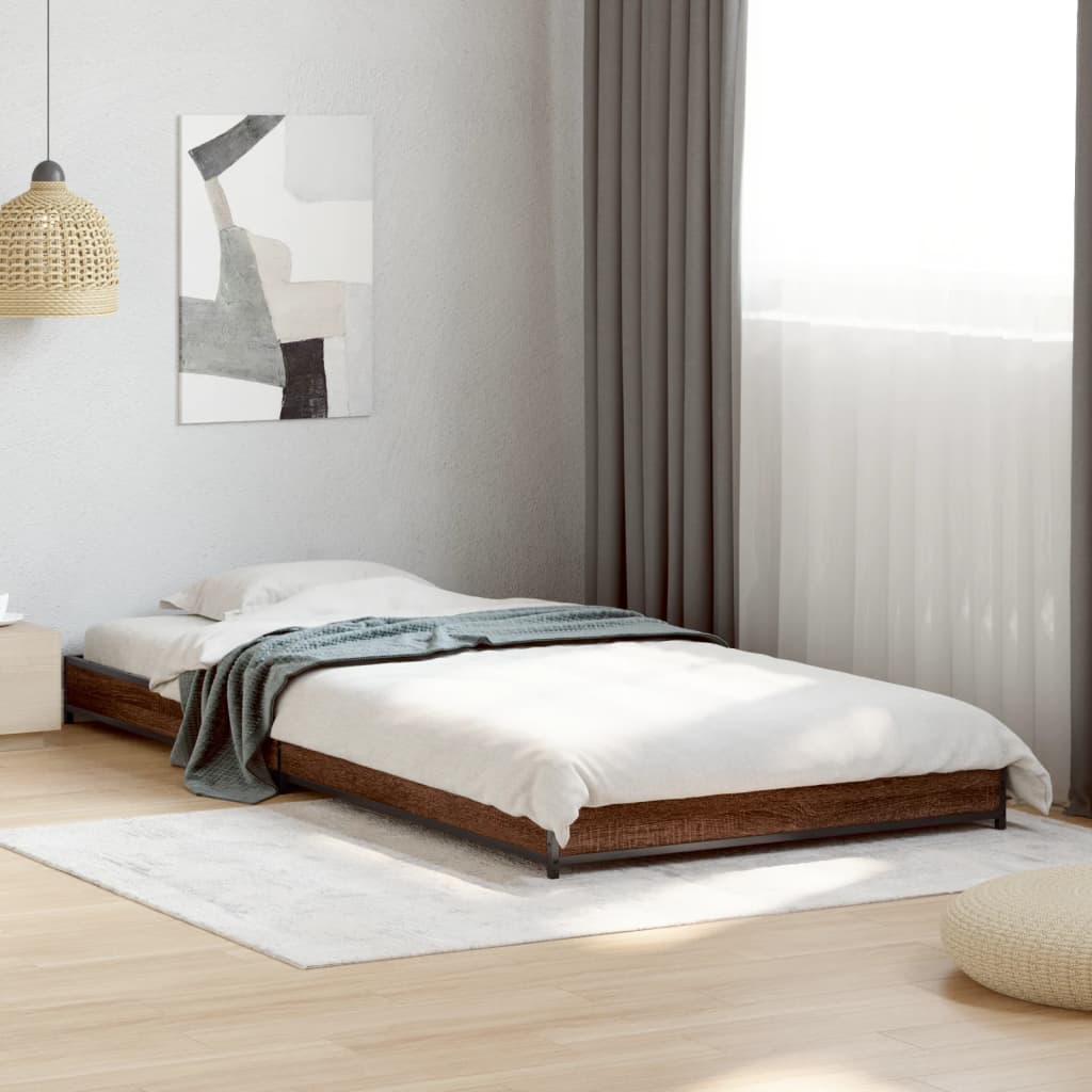 Sengeramme brun eik 90x200 cm konstruert tre og metall