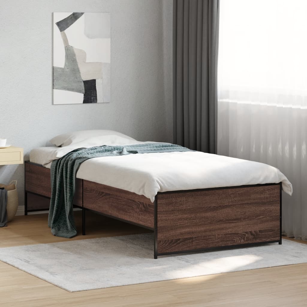 Sengeramme brun eik 90x200 cm konstruert tre og metall