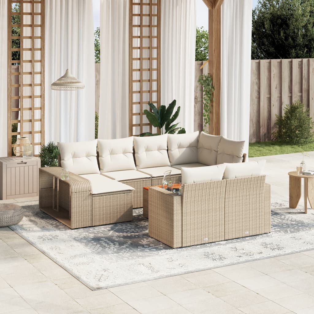 Hagesofagruppe med puter 11 deler beige polyrotting