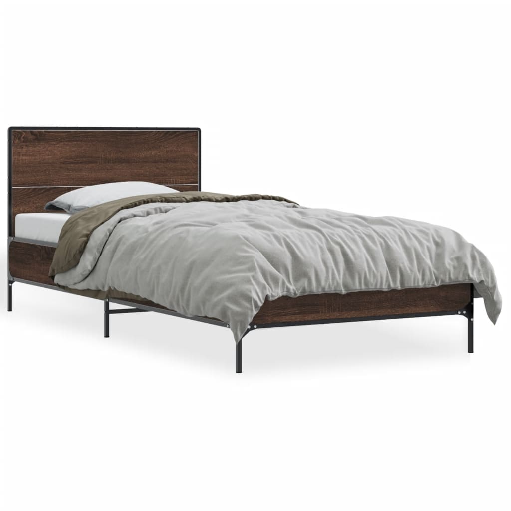Sengeramme brun eik 100x200 cm konstruert tre og metall