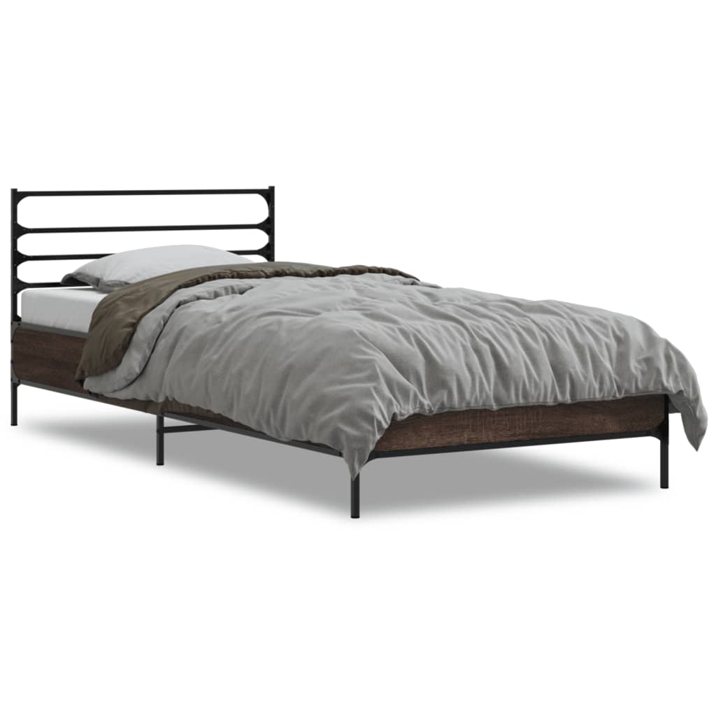 Sengeramme brun eik 90x200 cm konstruert tre og metall