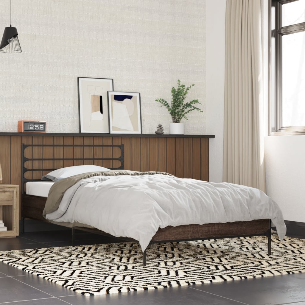 Sengeramme brun eik 90x200 cm konstruert tre og metall