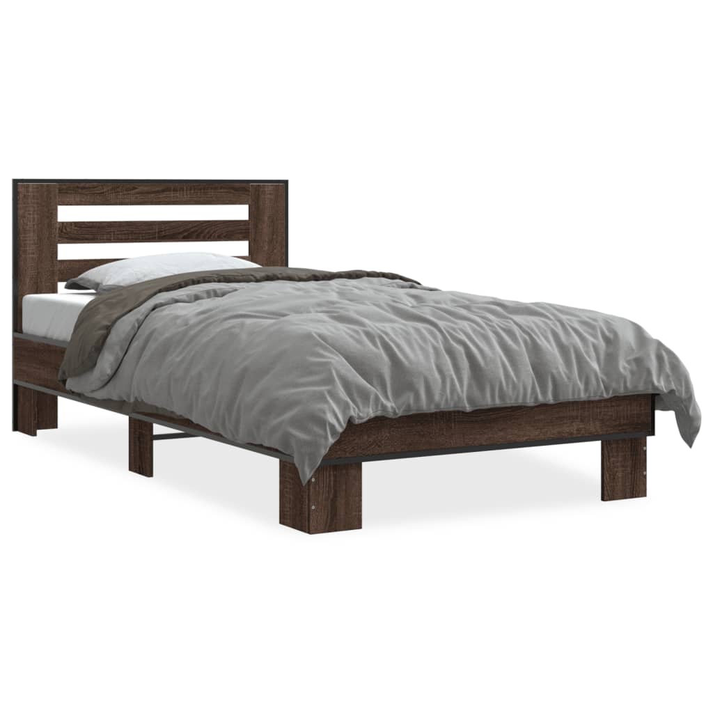 Sengeramme brun eik 100x200 cm konstruert tre og metall
