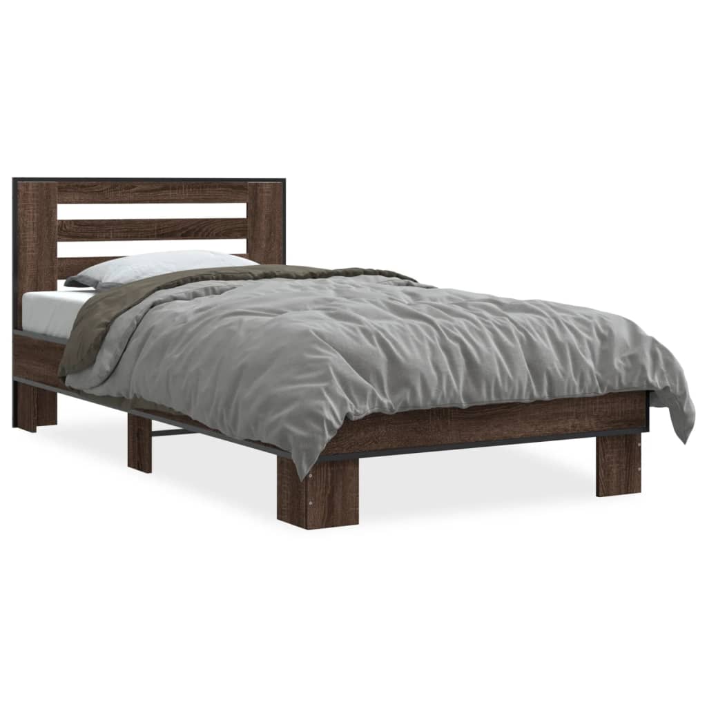 Sengeramme brun eik 90x200 cm konstruert tre og metall