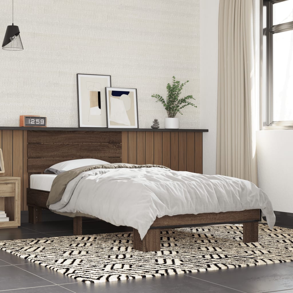Sengeramme brun eik 90x200 cm konstruert tre og metall