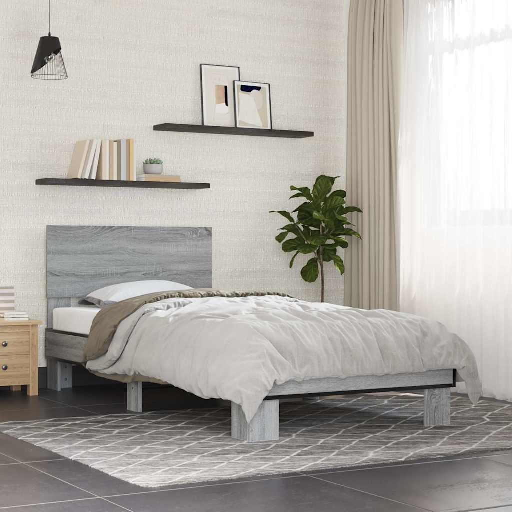 Sengeramme grå sonoma 100x200 cm konstruert tre og metall