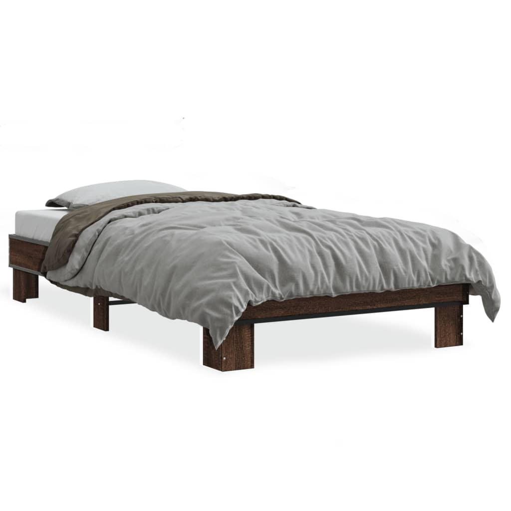 Sengeramme brun eik 100x200 cm konstruert tre og metall