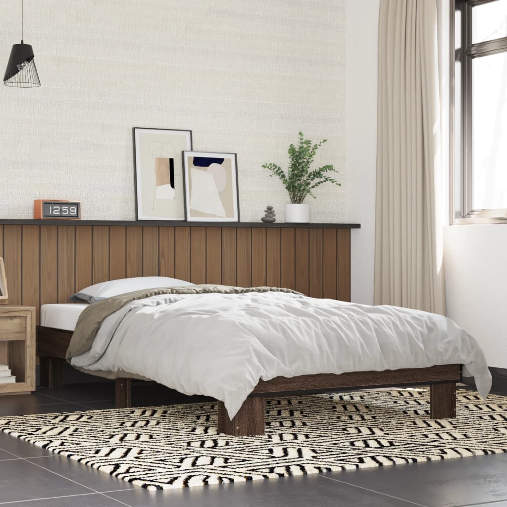 Sengeramme brun eik 100x200 cm konstruert tre og metall