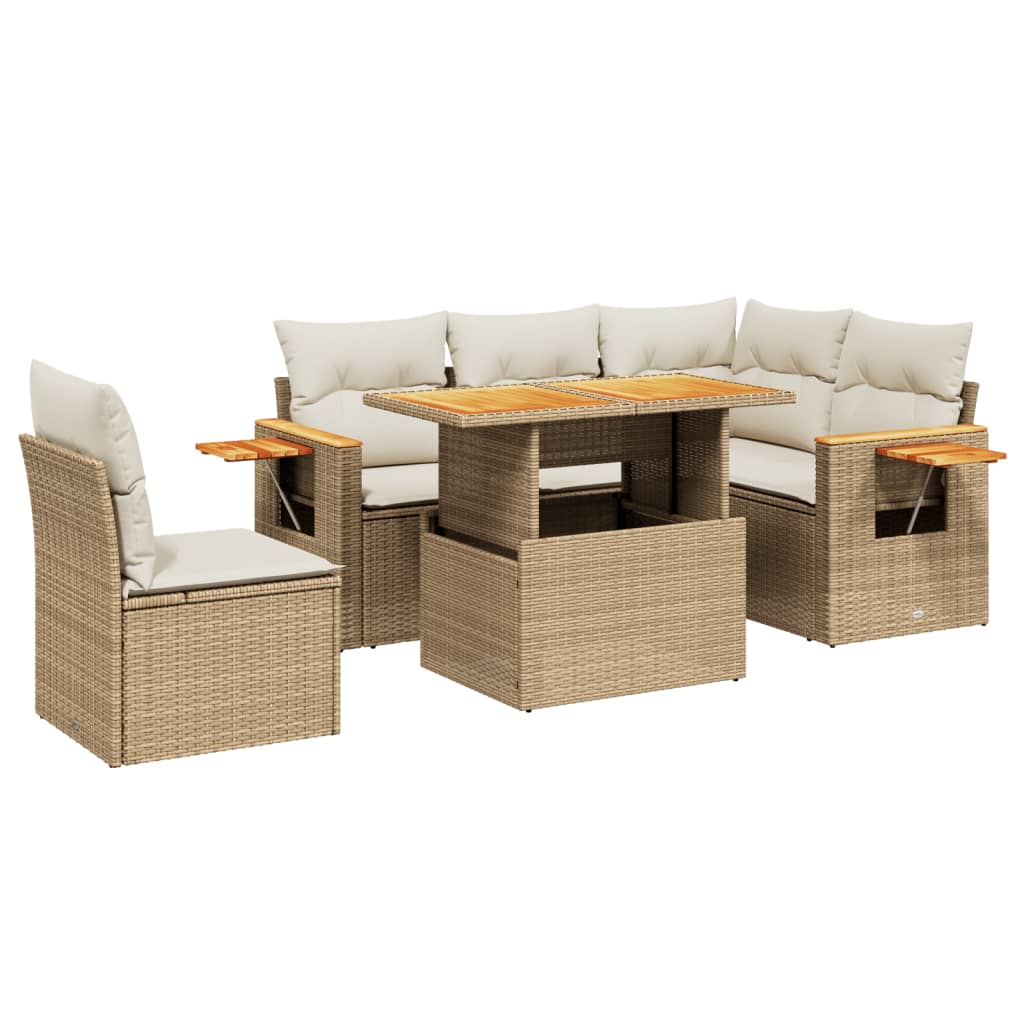 Hagesofagruppe med puter 6 deler beige polyrotting