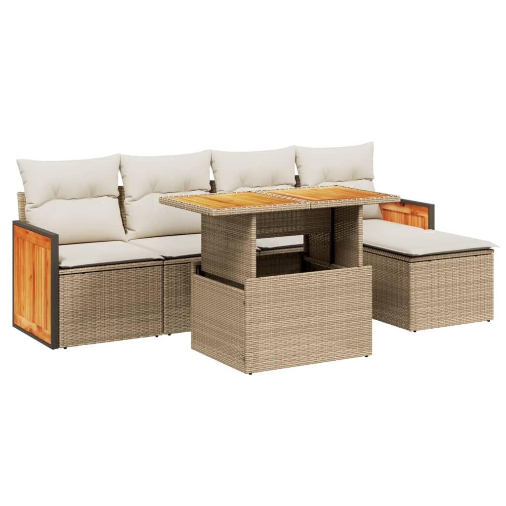 Hagesofagruppe med puter 6 deler beige polyrotting