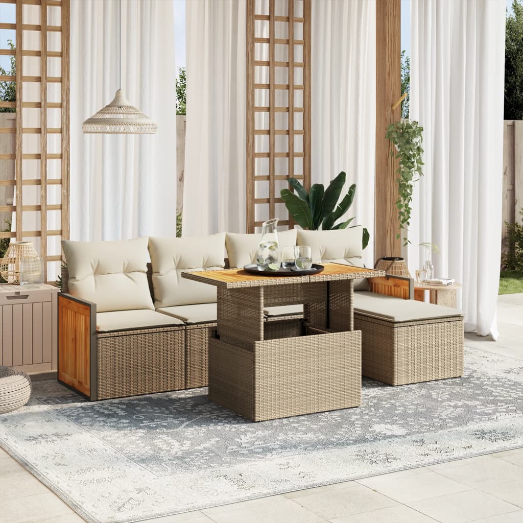 Hagesofagruppe med puter 6 deler beige polyrotting