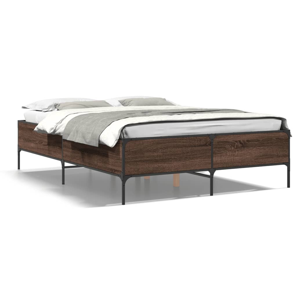 Sengeramme brun eik 160x200 cm konstruert tre og metall