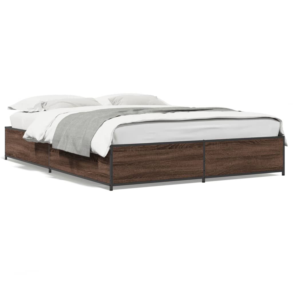 Sengeramme brun eik 120x200 cm konstruert tre og metall