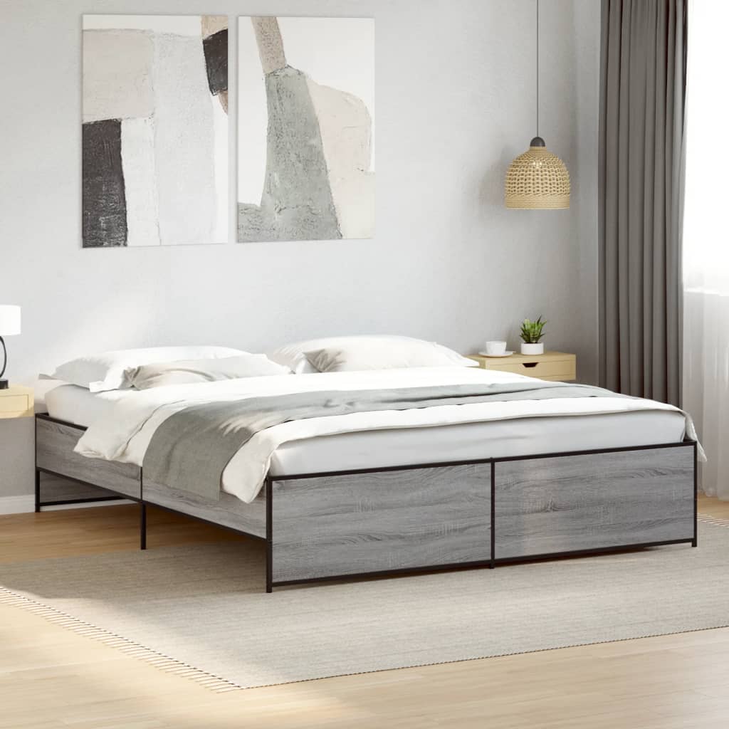Sengeramme grå sonoma 200x200 cm konstruert tre og metall