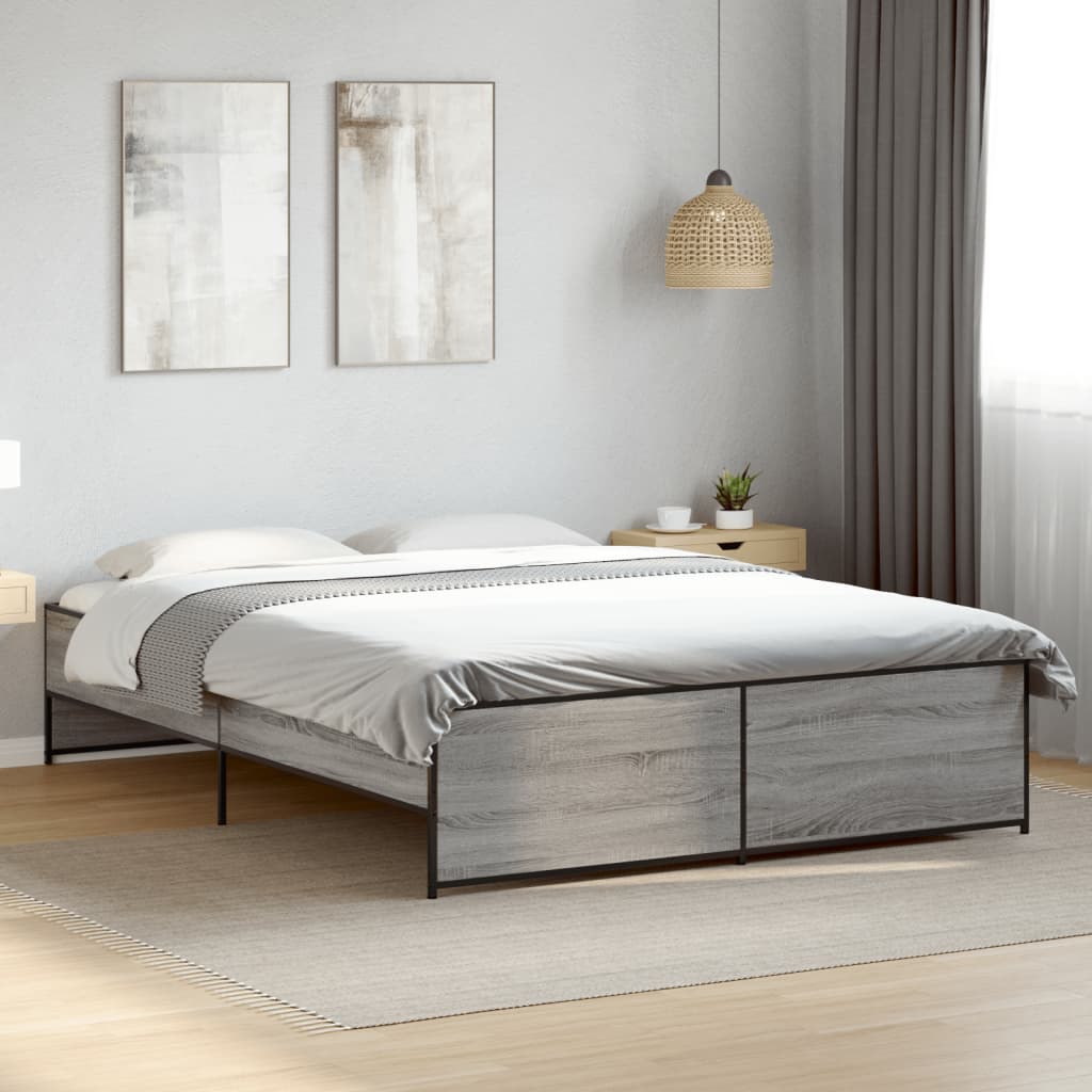 Sengeramme grå sonoma 150x200 cm konstruert tre og metall