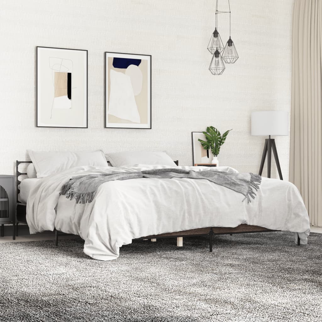 Sengeramme brun eik 180x200 cm konstruert tre og metall