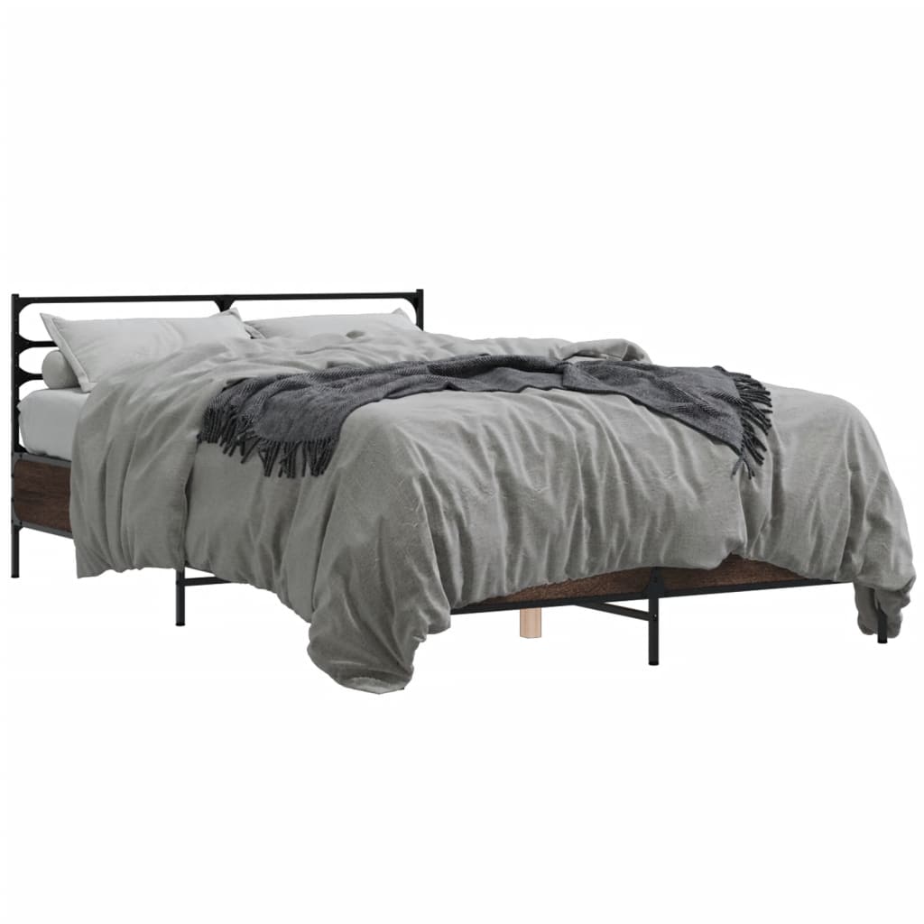 Sengeramme brun eik 120x190 cm konstruert tre og metall