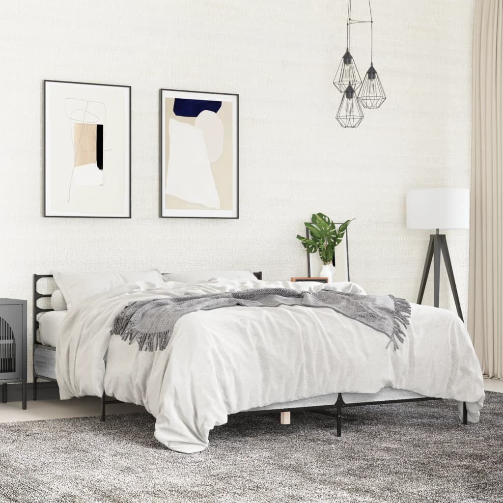 Sengeramme grå sonoma 135x190 cm konstruert tre og metall