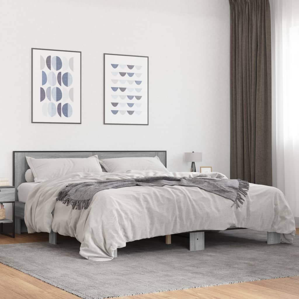 Sengeramme grå sonoma 200x200 cm konstruert tre og metall