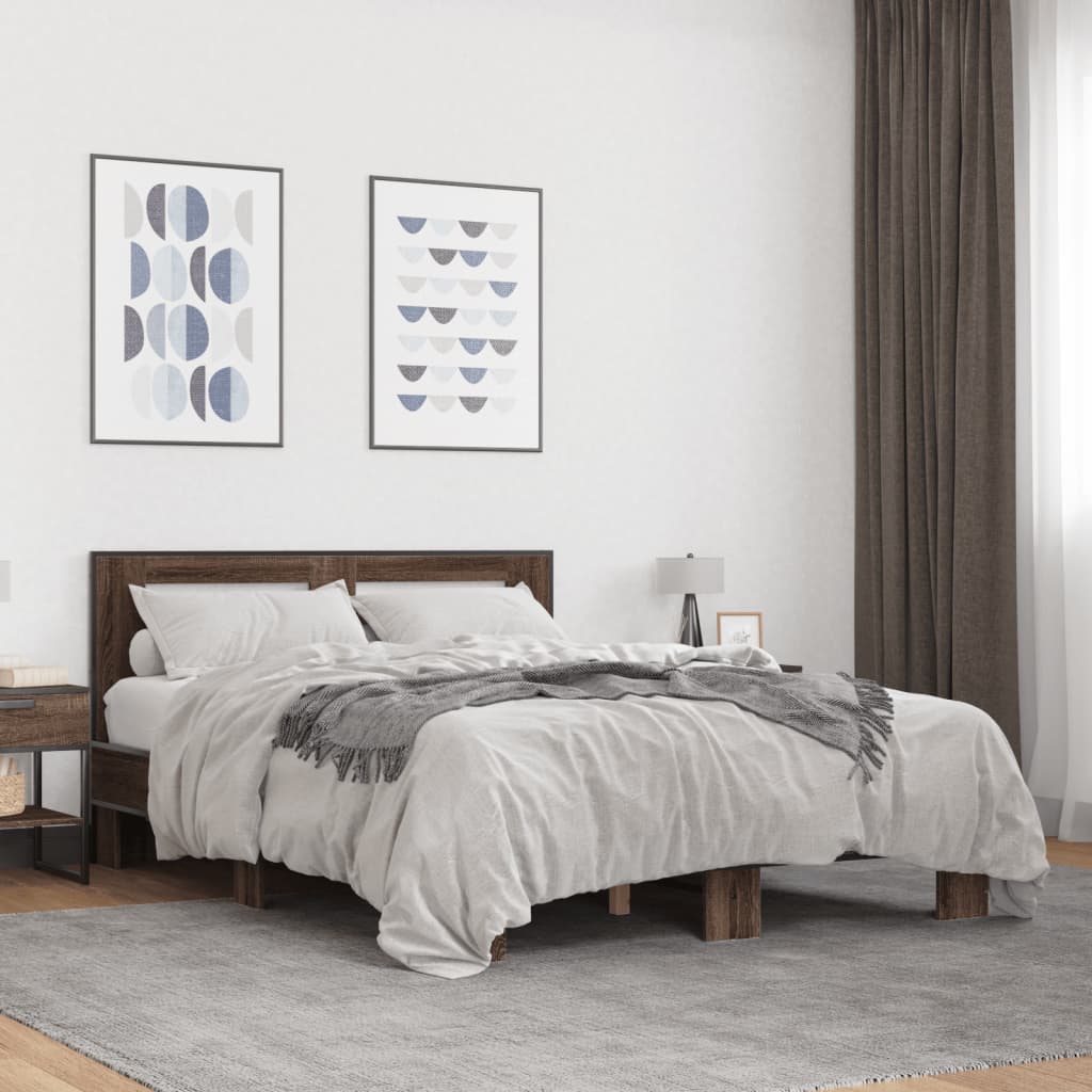 Sengeramme brun eik 120x200 cm konstruert tre og metall