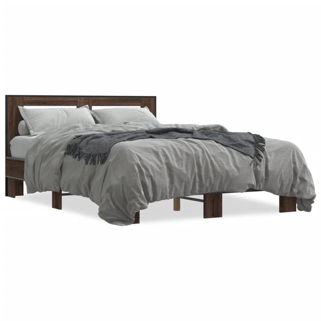 Sengeramme brun eik 120x190 cm konstruert tre og metall