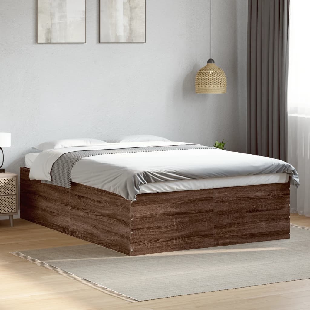 Sengeramme brun eik 135x190 cm konstruert tre