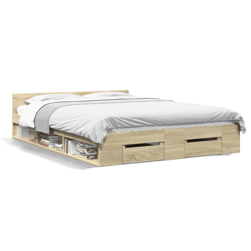 Sengeramme med skuffer sonoma eik 140x200 cm konstruert tre