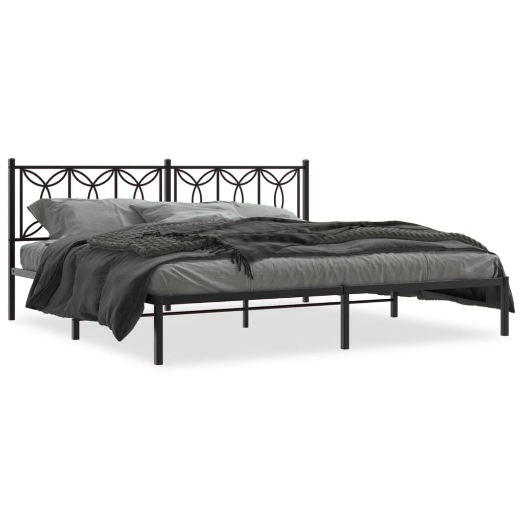 Sengeramme i metall med sengegavl svart 200x200 cm