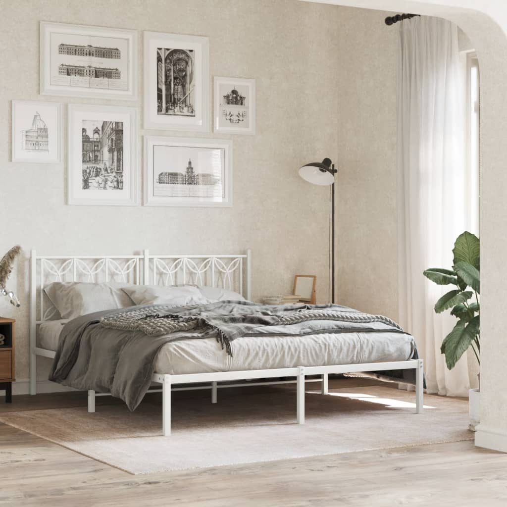 Sengeramme i metall med sengegavl hvit 160x200 cm