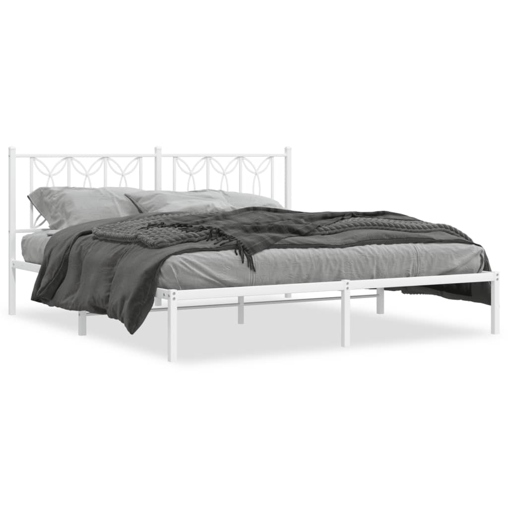 Sengeramme i metall med hodegavl hvit 183x213 cm