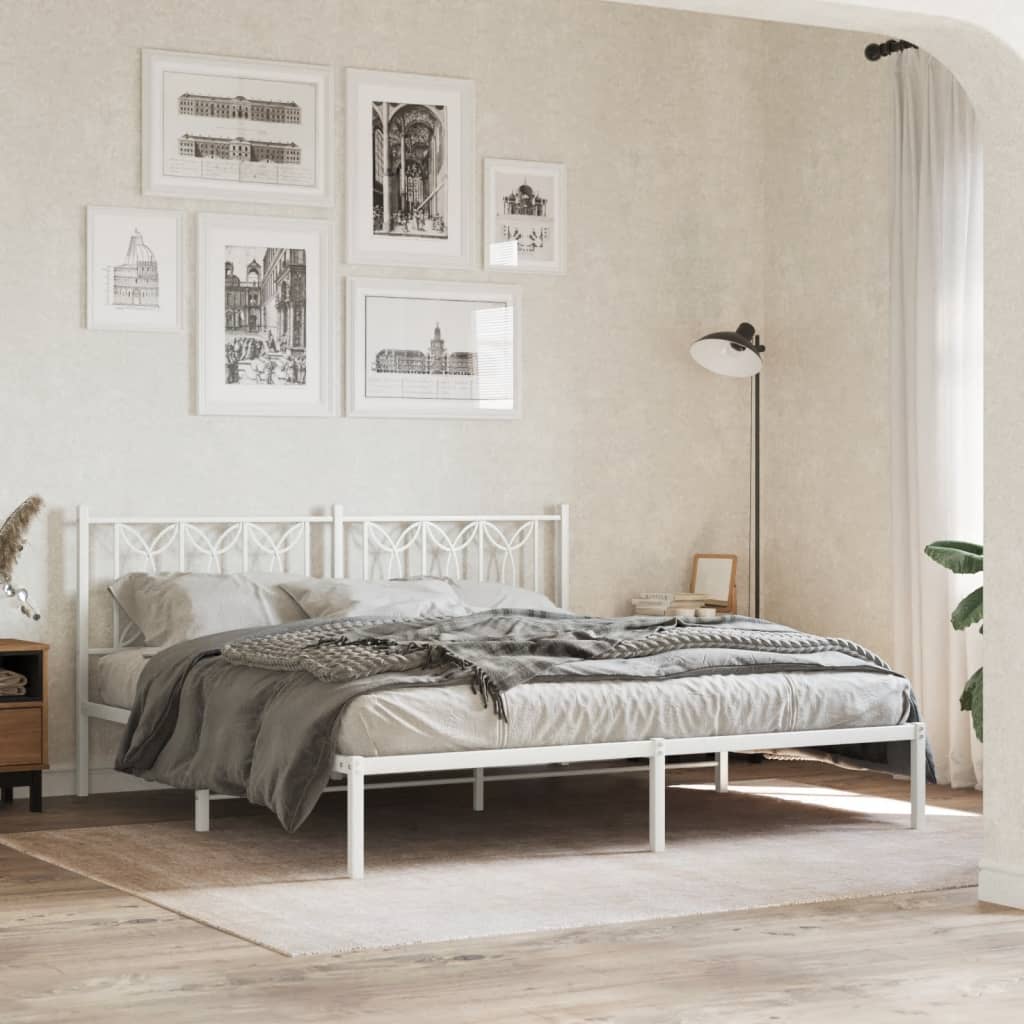 Sengeramme i metall med hodegavl hvit 183x213 cm