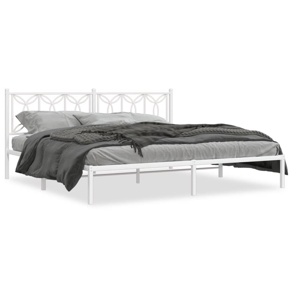 Sengeramme i metall med hodegavl hvit 193x203 cm