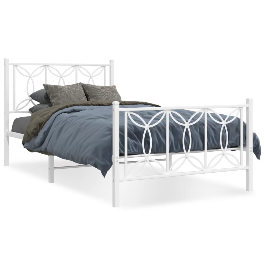 Sengeramme i metall med hode- og fotgavl hvit 100x190 cm