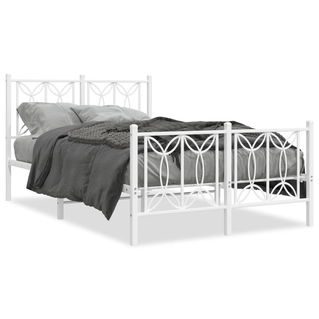 Sengeramme i metall med hode- og fotgavl hvit 120x190 cm