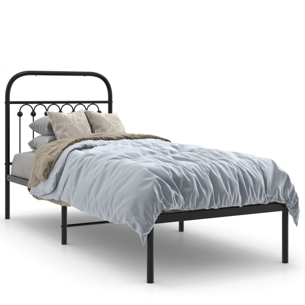 Sengeramme i metall med hodegavl svart 75x190 cm